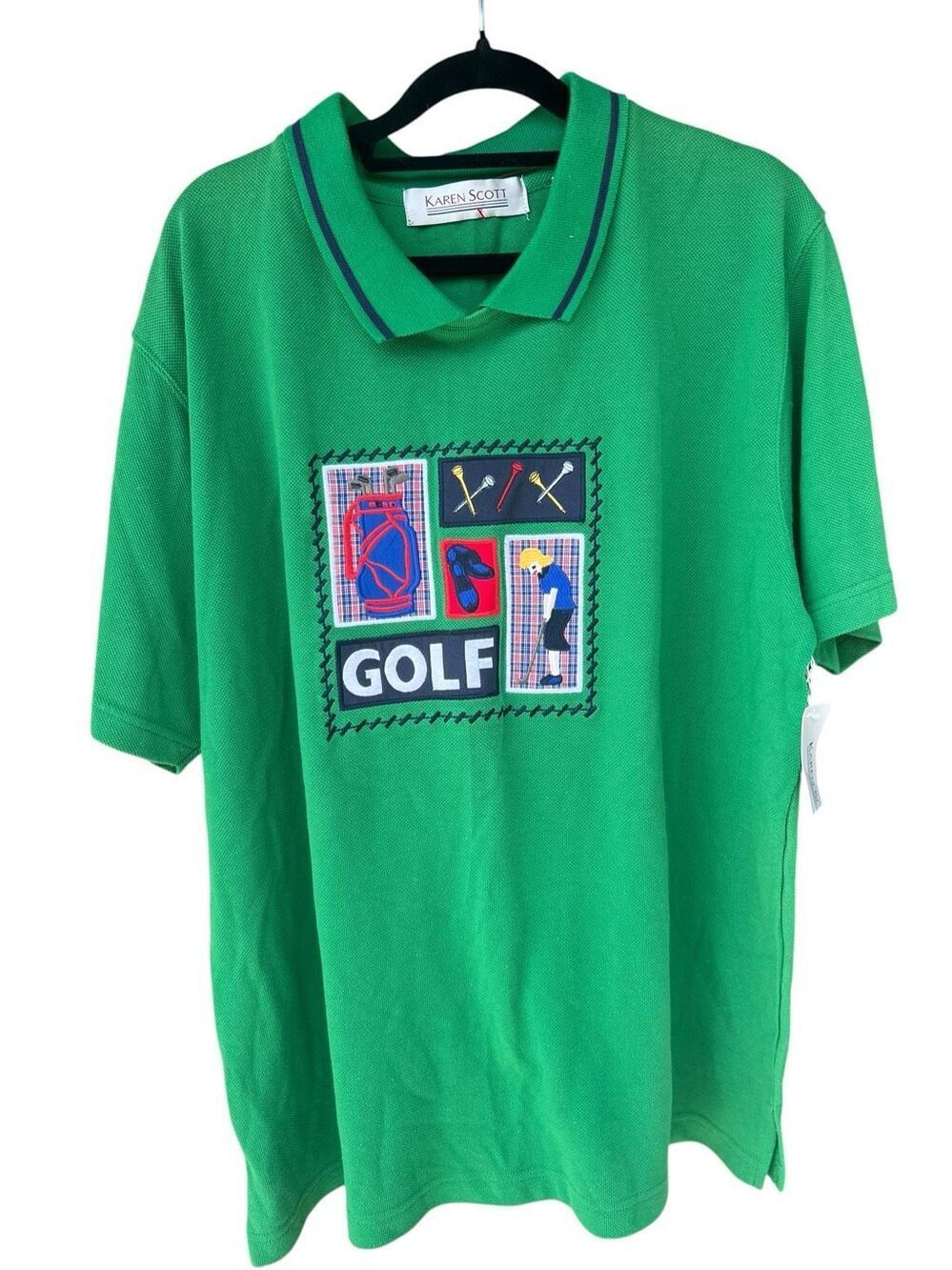 Karen Scott XL green embroidered golf polo deadstock vintage 90’s retro